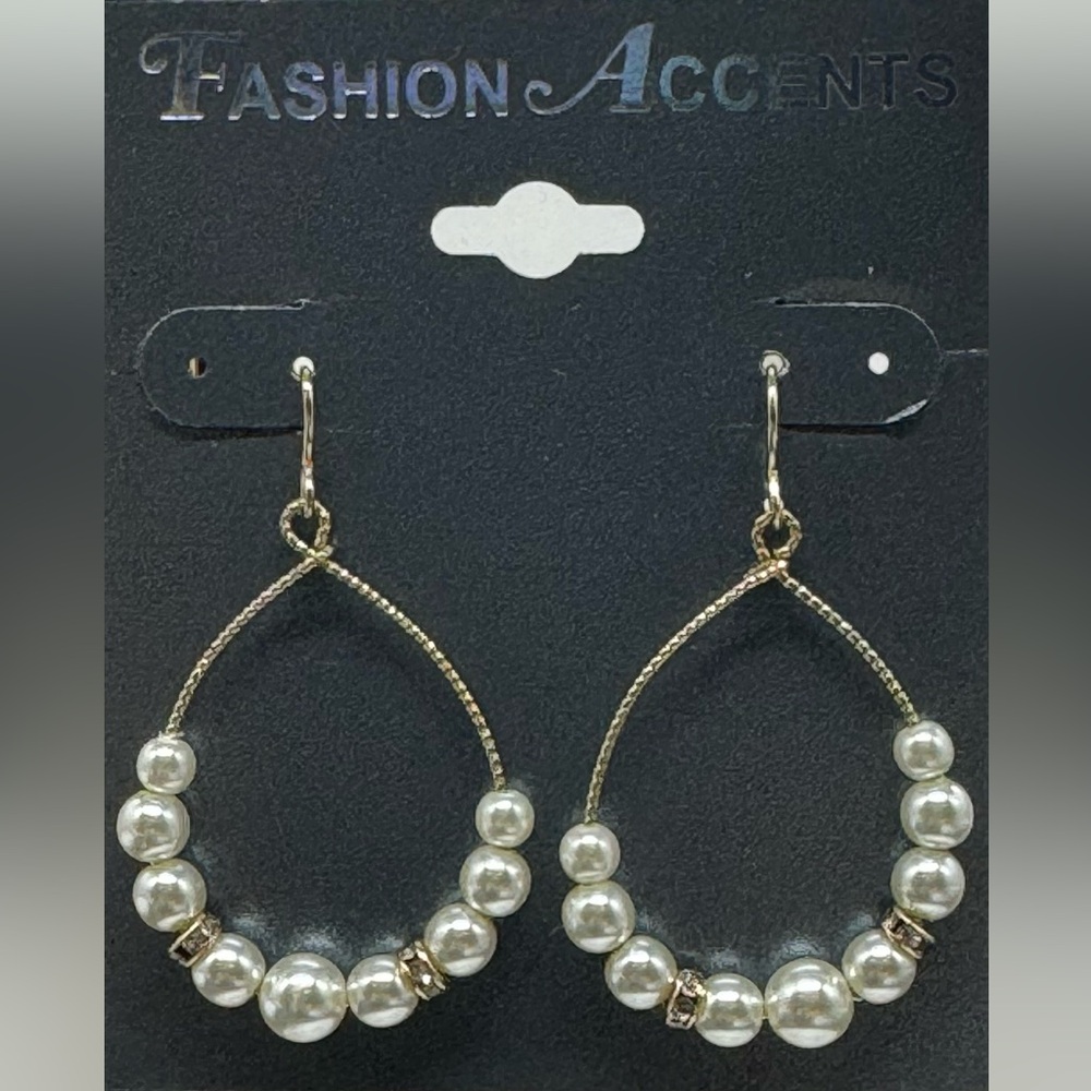 Gold Tone  Dangling Earrings with Faux Pearl